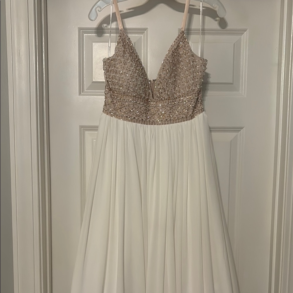 NWT Elegant White and Gold Gown